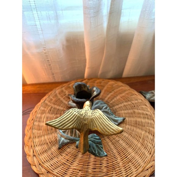 Brass Humming Bird Taper Candle holders Set Vintage Art Nouveau - Picture 8 of 13